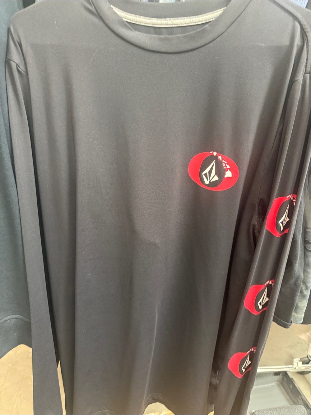 Volcom Black Long-Sleeve Tee with Red Logo Accents
